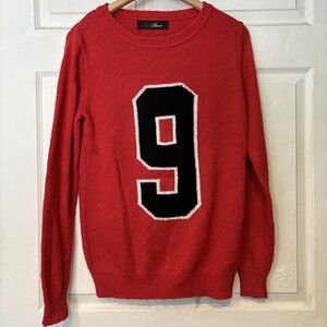 Hot Beso Ladies Medium Tall Polyester Knit Soft Sweater Red W/Black # 9 Made USA